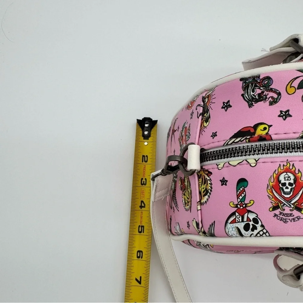 Ed Hardy Tattoo Women’s Skull & Roses Print Pink WeekenderCrossbodyShoulder Bag